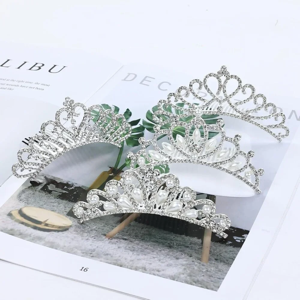 8 Pack Decorative Silver Metal Princess Birthday Party Prom Wedding Pearl Rhines